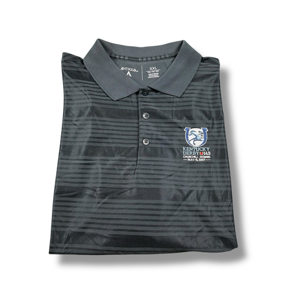 Antigua Kentucky Derby 143 Churchill Downs May 6,2017 Gray Striped Polo Mens 2XL